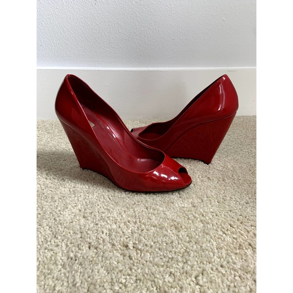 Miu Miu Red Patent Peep-toe Wedges - Picture 2 of 7
